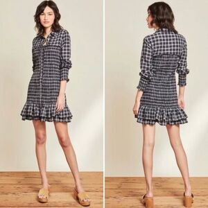 Veronica Beard NWT Kelsey Plaid Peplum Shirt Dress in Ink/White Size 8